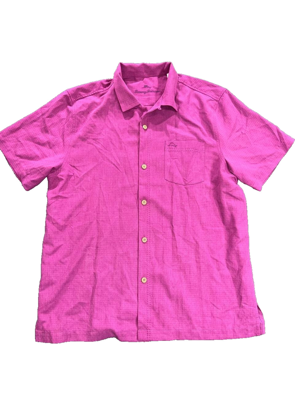 Tommy Bahama Island Zone Pink Silk Blend Short Sleeve Camp Shirt Men's L A008637